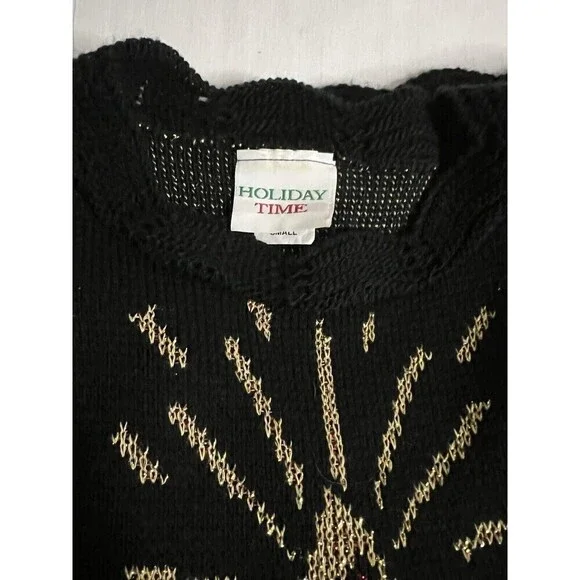 Christmas Knitted Sweater Black Candles Metallic Thread SZ Small Ugly Sweater - Picture 5 of 6